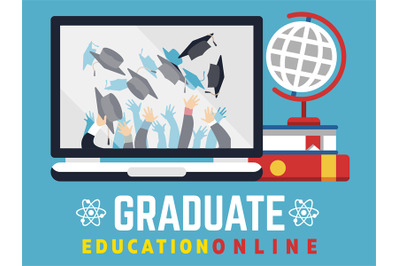 Online education graduate flat concept