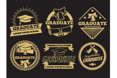 Vintage student graduate vector badges. Graduation label set