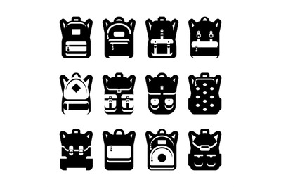 Black and white backpack silhouette set