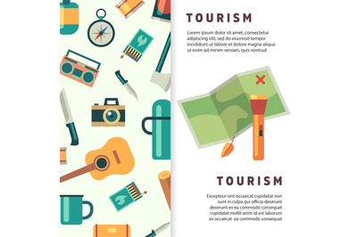 Tourism banner design with flat map and accessories