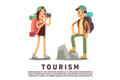 Tourist cartoon characters. Tourism flat concept