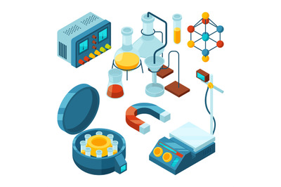 Science isometric. Chemical supporting laboratory testing biology attr