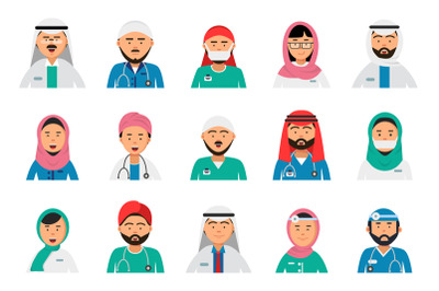 Arabic doctors avatars. Dentist nurses male and female arabic muslim i