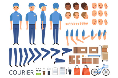 Courier box character animation. Body parts head arms cap hands of war