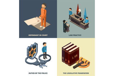 Legal isometric concept. Lawyer judge richter accused justice books ha