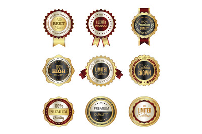 Golden labels badges. Premium service crown luxury best choice stamp t