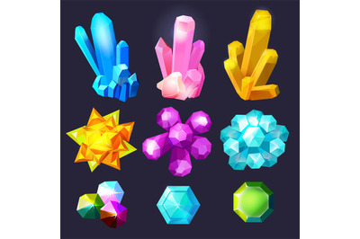 Crystal gemstones cartoon. Jewels stones gem quartz amethyst vector je