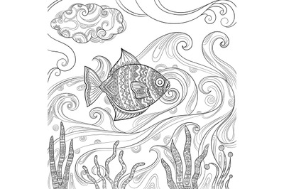 Ocean fish coloring. Fashion pictures of water sea or ocean animals ve