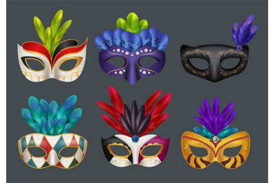 Masquerade masks realistic. Masked fashion party carnival vector reali