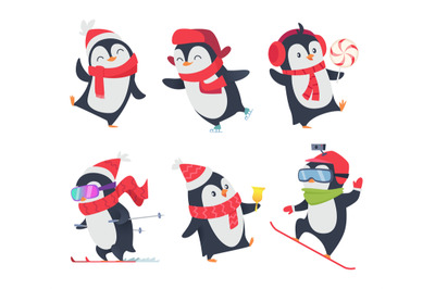 Cute penguins. Cartoon characters baby sweet wild winter snow animals