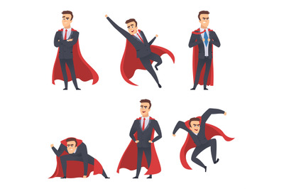 Businessman superheroes. Office managers directors workers red cloak s