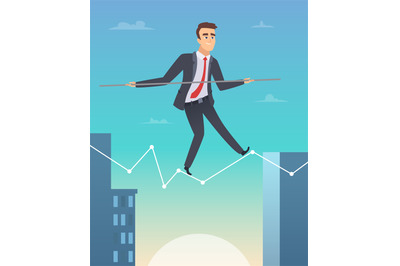 Businessman balancing. Concept picture of happy worker manager going t