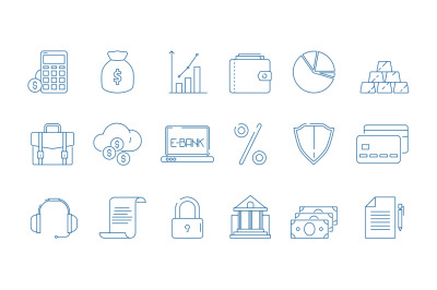 Business finance icons. Banking law global economy financial bank vect