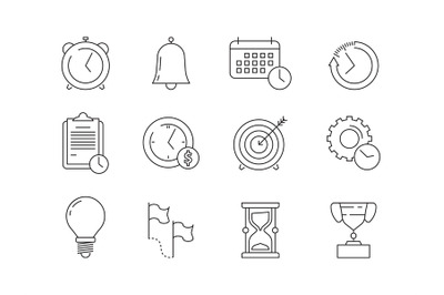 Time management icons. Reminder business project start works deadline