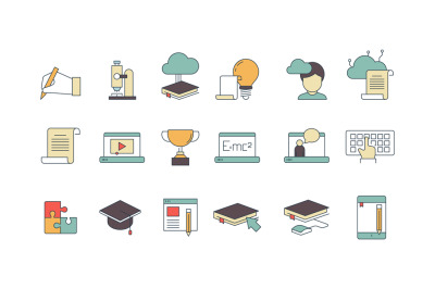 Education online symbols. Special learning courses school university w