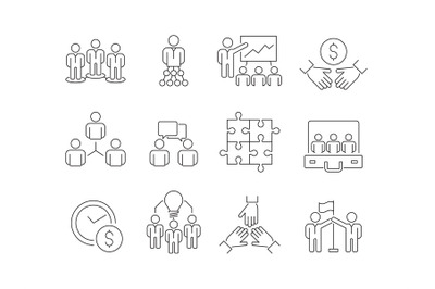 Team building icons. Work group of business people help together cowor