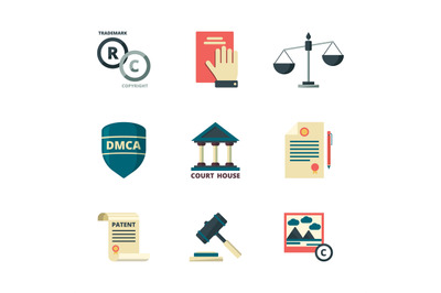 Copyright icons. Business company legal law quality administration pol