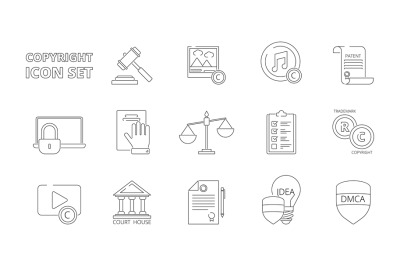 Intellectual property icons. Copyright legal policy regulations indepe