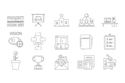 Project management symbols. Business planning processes web crm system