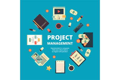 Project management background. Concept of office perfect team manage w