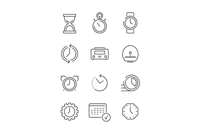 Time symbols. Calendar clock fast work time manageent thin linear icon