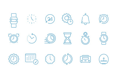 Clock pictogram set. Fast time management computer timing calendar vec