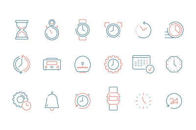 Time icon. Calendar clock watch fast timing vector colored thin line s