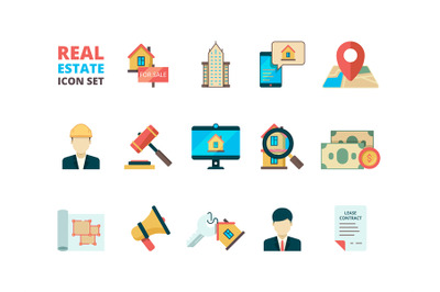 Real estate symbols. Business house rent property home sale manager re