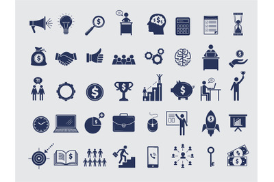 Business symbols collection. Diagram money managers at work bag handsh