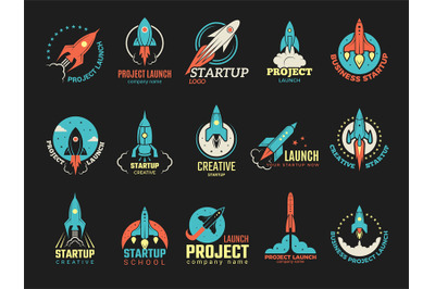 Startup logo. Business launch perfect idea spaceship rocket shuttle st