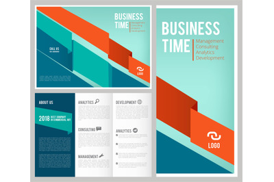 Trifold business brochure. 3 leaflet cover and pages design template b