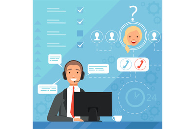 Customer service concept. 24h business online support managers operato