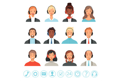 Call center operators avatars. Male and female customer service contac