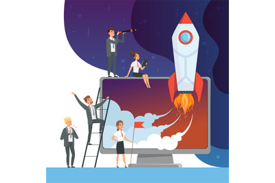 Launch startup concept. Business illustrations of office managers with