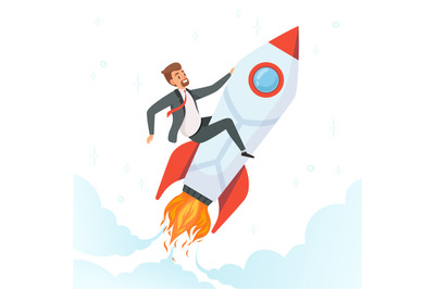 Businessman on rocket. Concept of launch startup new project of dream