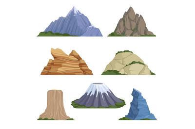 Cartoon mountains. Snow rockies summer terrain outdoor rock landscape