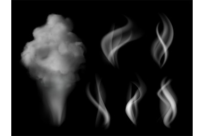 Smoke realistic. Hot steam vape on kitchen smells vector 3d collection