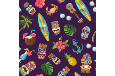 Vector cartoon summer travel elements pattern or background illustrati