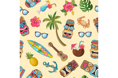 Vector cartoon summer travel elements pattern or background illustrati