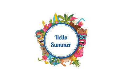 Vector cartoon summer travel elements under circle with place for text