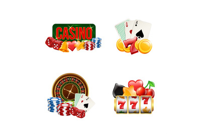 Vector piles of realistic casino gamble set illustration