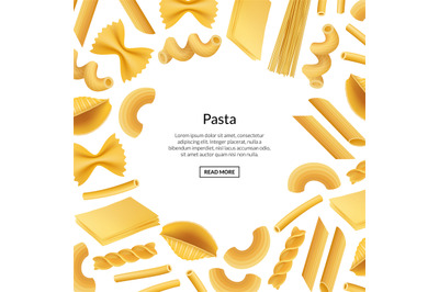 Vector realistic pasta types background banner illustration