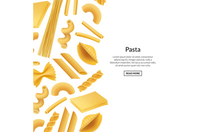 Vector banner realistic pasta types background illustration