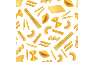 Vector realistic pasta types pattern or background illustration