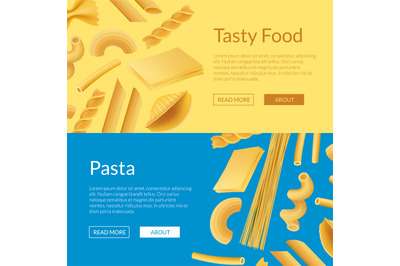 Vector realistic pasta types web banner templates illustration