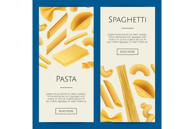 Vector realistic pasta types web banner illustration