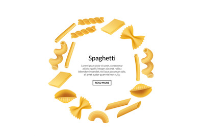 Vector realistic pasta types with place for text illustration