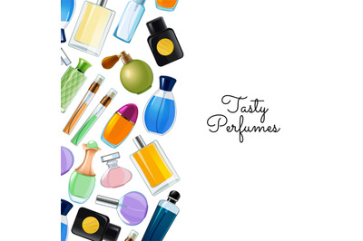 Vector poster with perfume bottles background illustration