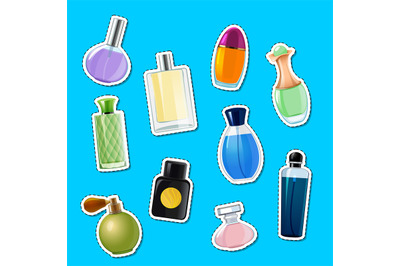 Vector perfume bottles stickers of set illustration