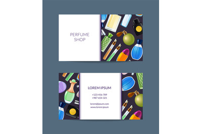 Vector perfume bottles business card for fragrance shop illustration